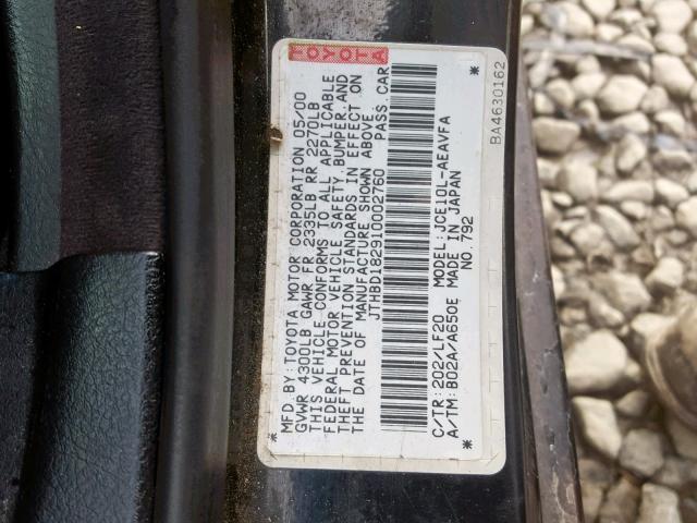 JTHBD182910002760 - 2001 LEXUS IS 300 BLACK photo 10