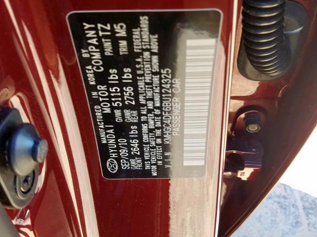 KMHGC4DF6BU124325 - 2011 HYUNDAI GENESIS 4. RED photo 10