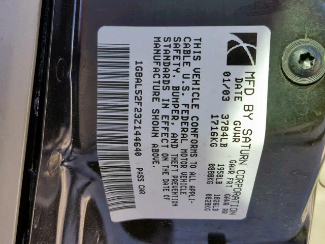 1G8AL52F23Z144640 - 2003 SATURN ION LEVEL GOLD photo 10