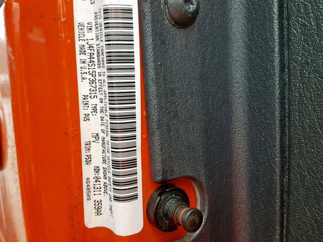 1J4FA44S15P367315 - 2005 JEEP WRANGLER / ORANGE photo 10