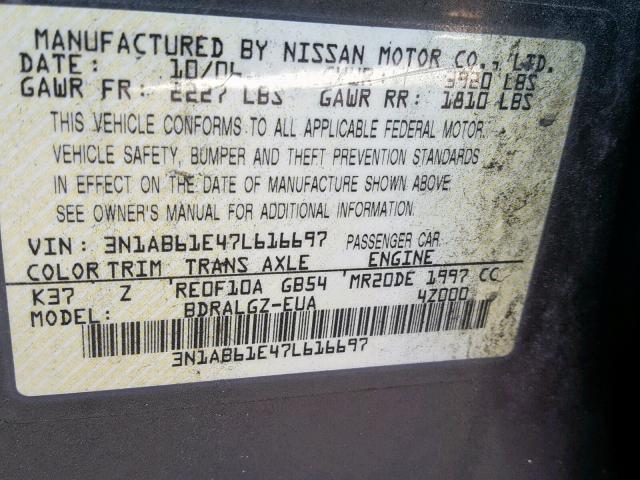 3N1AB61E47L616697 - 2007 NISSAN SENTRA 2.0 GRAY photo 10