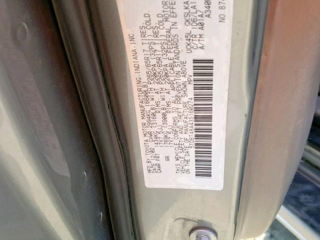 5TDBT48A43S160274 - 2003 TOYOTA SEQUOIA LI SILVER photo 10