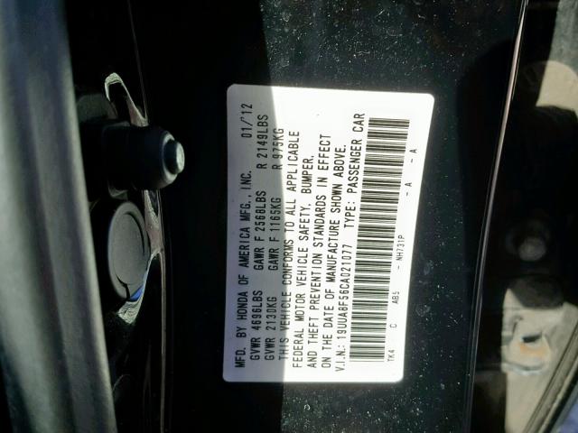 19UUA8F56CA021077 - 2012 ACURA TL BLACK photo 10