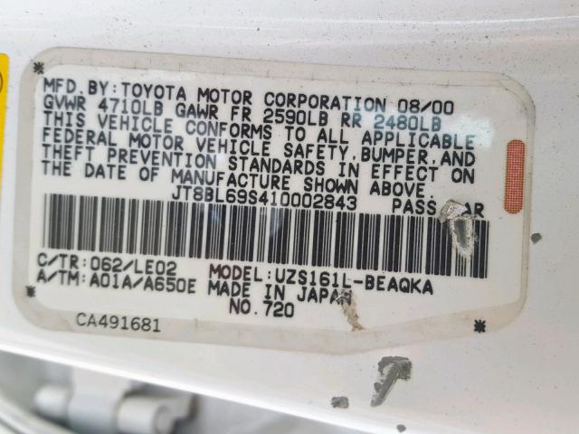 JT8BL69S410002843 - 2001 LEXUS GS 430 WHITE photo 10