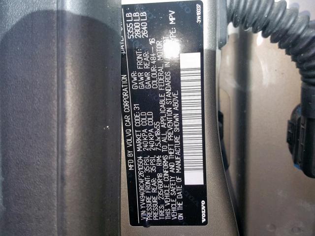 YV4940RC4F2610504 - 2015 VOLVO XC60 3.2 SILVER photo 10