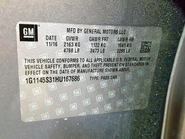 1G1145S31HU167686 - 2017 CHEVROLET IMPALA PRE თაფლისფერი ფოტო 10