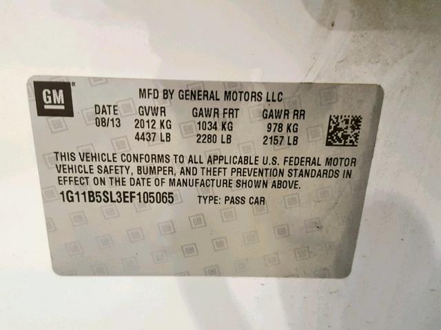 1G11B5SL3EF105065 - 2014 CHEVROLET MALIBU LS WHITE photo 10