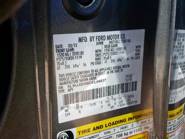 5LMJJ2H58DEL04837 - 2013 LINCOLN NAVIGATOR Boz foto 10