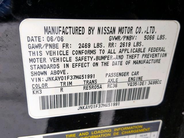 JNKAY01F37M451991 - 2007 INFINITI M35 BASE BLACK photo 10