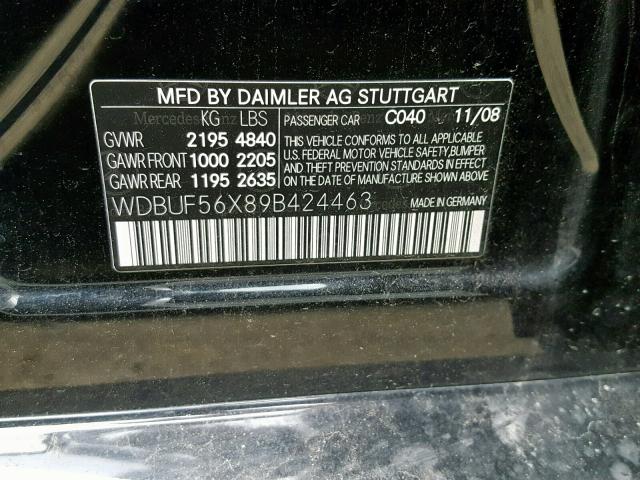 WDBUF56X89B424463 - 2009 MERCEDES-BENZ E 350 BLACK photo 10