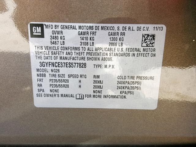 3GYFNCE37ES577828 - 2014 CADILLAC SRX PERFOR Qəhvəyi foto 10