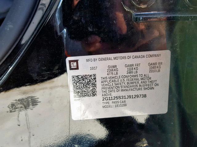 2G1125S31J9129738 - 2018 CHEVROLET IMPALA PRE შავი ფოტო 10