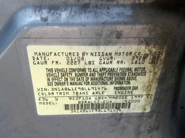 3N1AB61E98L691476 - 2008 NISSAN SENTRA 2.0 GRAY photo 10