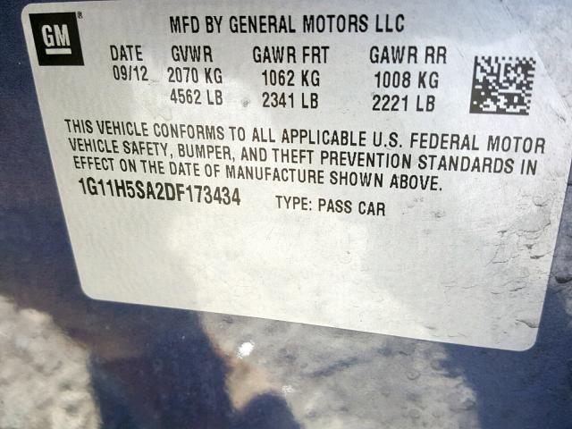 1G11H5SA2DF173434 - 2013 CHEVROLET MALIBU LTZ გრაფიტი ფოტო 10