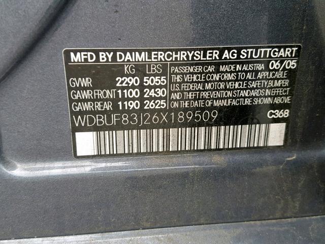 WDBUF83J26X189509 - 2006 MERCEDES-BENZ E 500 4MAT GRAY photo 10