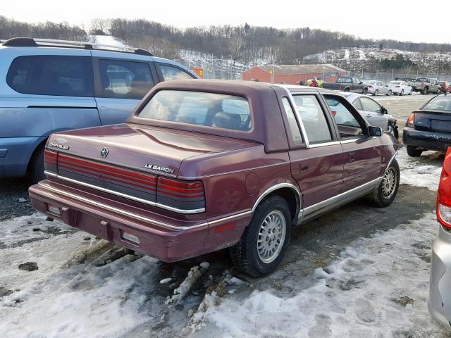 3C3XA5637LT072769 - 1990 CHRYSLER LEBARON LA BURGUNDY photo 4