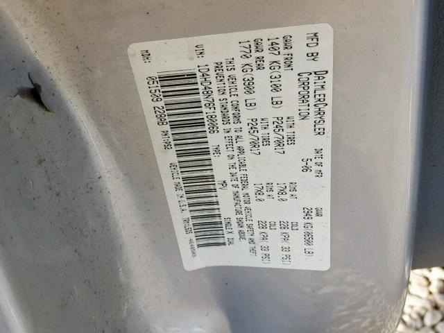 1D4HD48N76F180066 - 2006 DODGE DURANGO SL SILVER photo 10