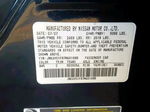 JNKAY01F87M461688 - 2007 INFINITI M35 BASE BLUE photo 10