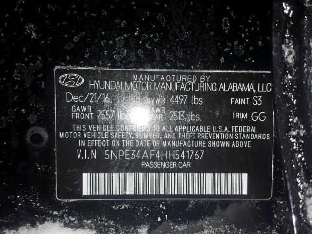 5NPE34AF4HH541767 - 2017 HYUNDAI SONATA SPO BLACK photo 10