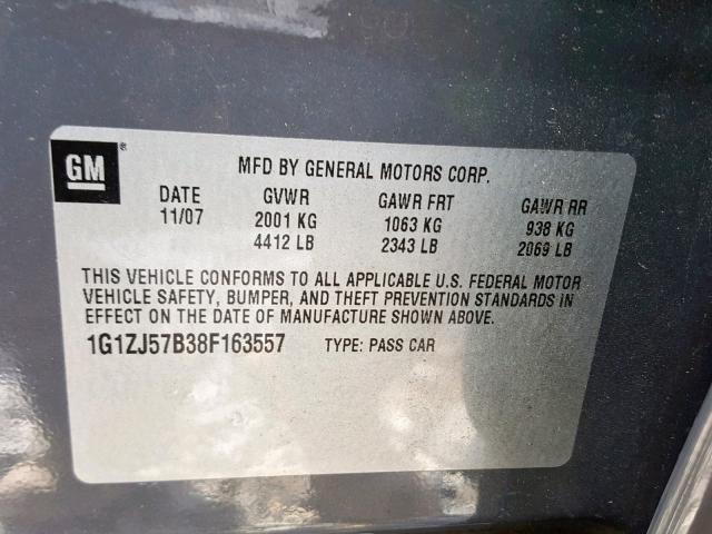 1G1ZJ57B38F163557 - 2008 CHEVROLET MALIBU 2LT GRAY photo 10