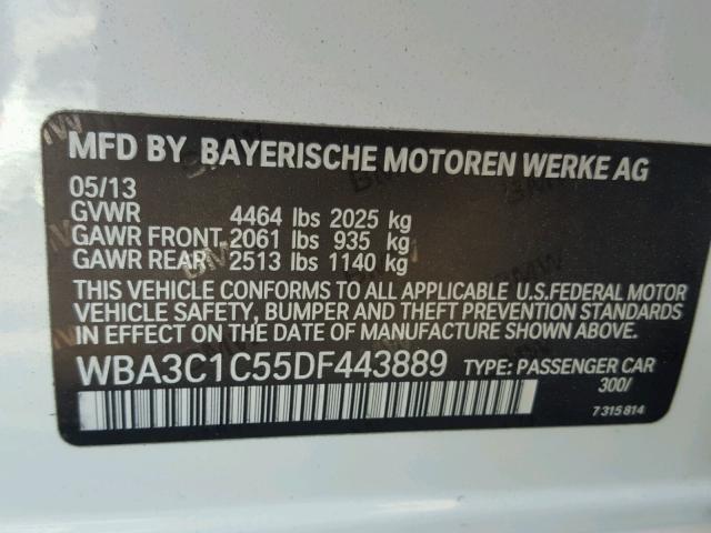 WBA3C1C55DF443889 - 2013 BMW 328 I SULE WHITE photo 10