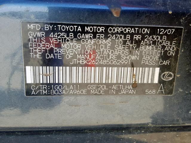 JTHBK262485062991 - 2008 LEXUS IS 250 BLACK photo 10