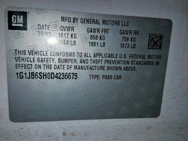 1G1JB6SH0D4236675 - 2013 CHEVROLET SONIC LS 白色 照片 10