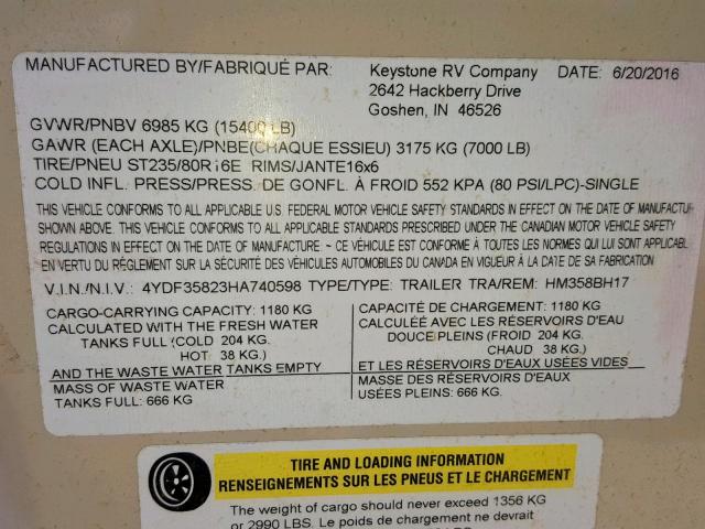 4YDF35823HA740598 - 2017 KEYSTONE MONTANA TWO TONE photo 10