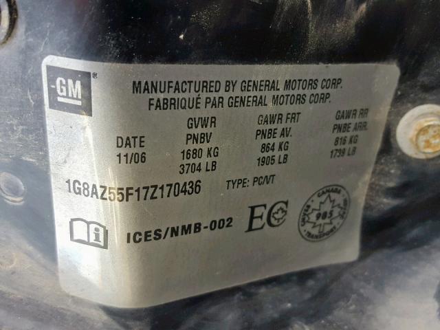 1G8AZ55F17Z170436 - 2007 SATURN ION LEVEL GOLD photo 10