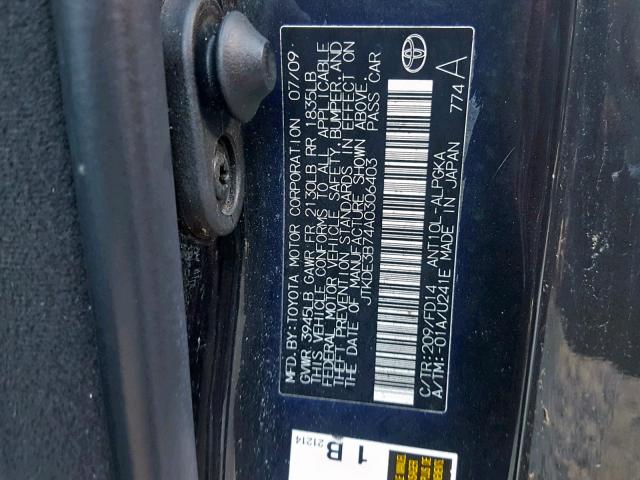 JTKDE3B74A0306403 - 2010 TOYOTA SCION TC Qara foto 10