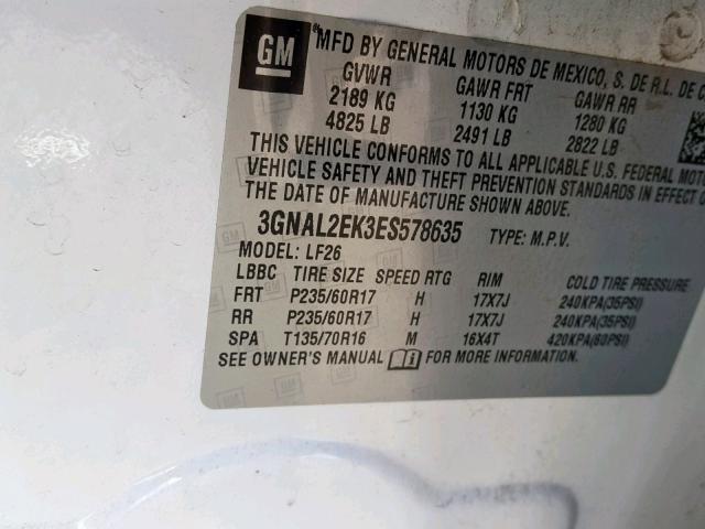 3GNAL2EK3ES578635 - 2014 CHEVROLET CAPTIVA LS 白色 照片 10