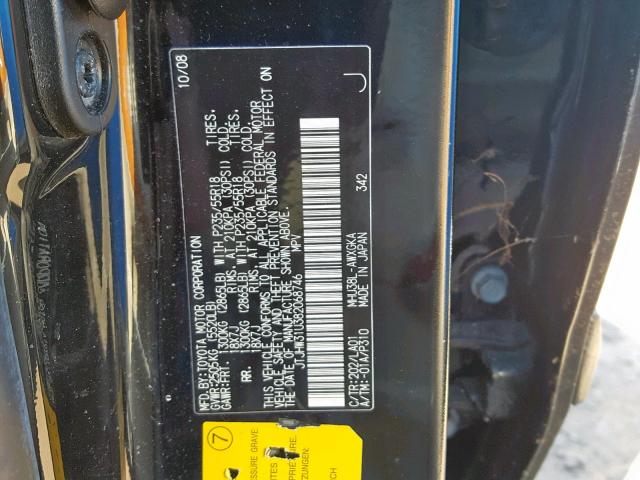 JTJHW31U382068746 - 2008 LEXUS RX 400H BLACK photo 10