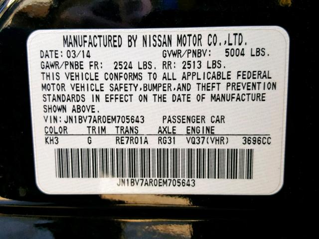 JN1BV7AR0EM705643 - 2014 INFINITI Q50 BASE BLACK photo 10