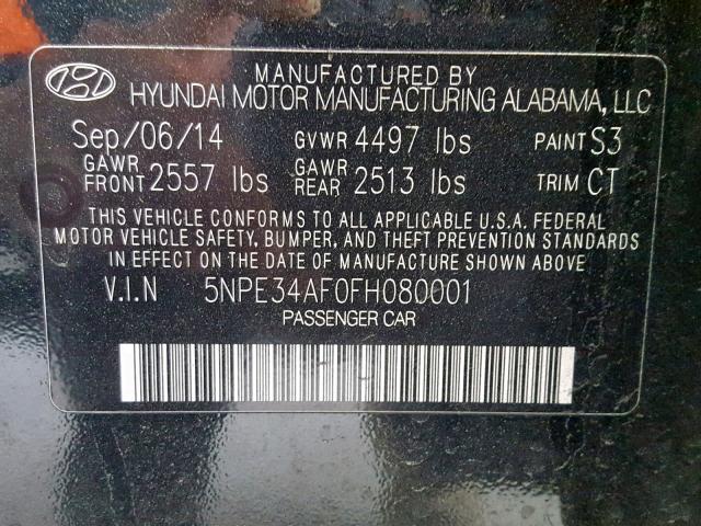 5NPE34AF0FH080001 - 2015 HYUNDAI SONATA SPO BLACK photo 10