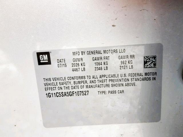 1G11C5SA5GF107527 - 2016 CHEVROLET MALIBU LIM 银色 照片 10