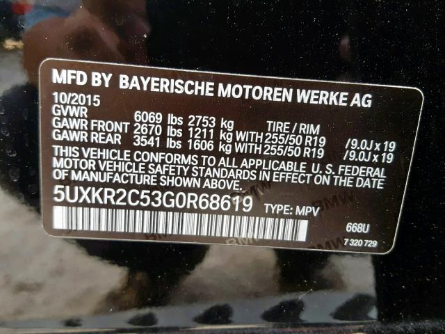 5UXKR2C53G0R68619 - 2016 BMW X5 SDRIVE3 BLACK photo 10