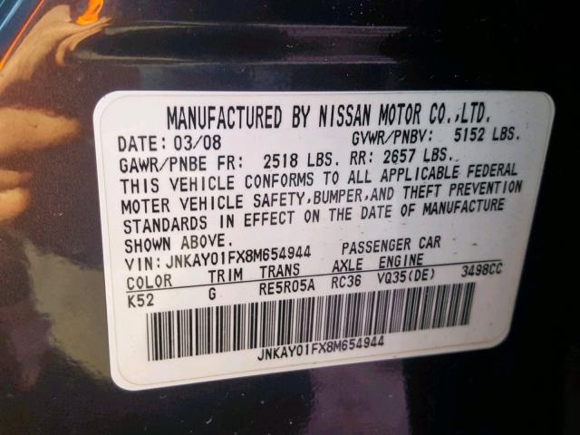 JNKAY01FX8M654944 - 2008 INFINITI M35 BASE GRAY photo 10