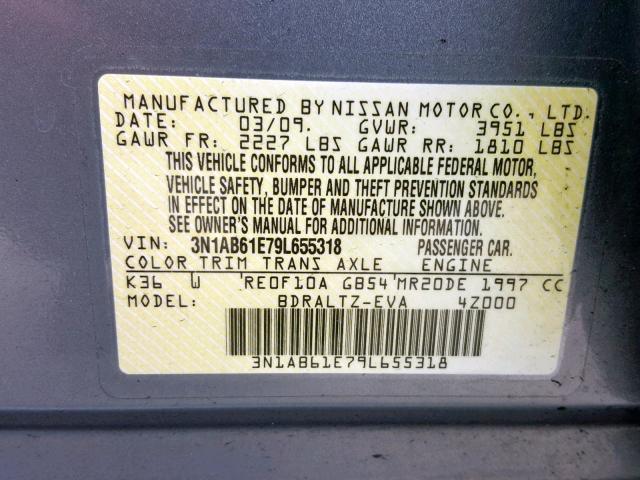 3N1AB61E79L655318 - 2009 NISSAN SENTRA 2.0 SILVER photo 10