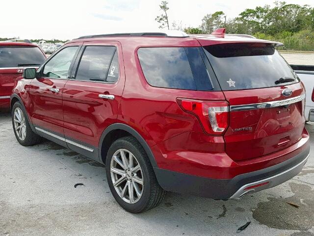 1FM5K7F85HGB19702 - 2017 FORD EXPLORER L RED photo 3