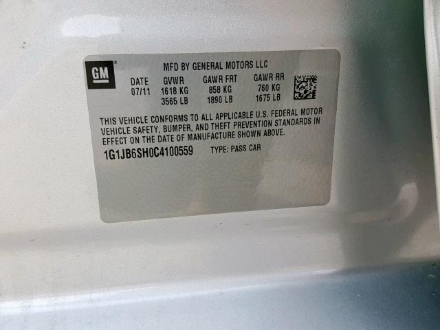 1G1JB6SH0C4100559 - 2012 CHEVROLET SONIC LS 银色 照片 10