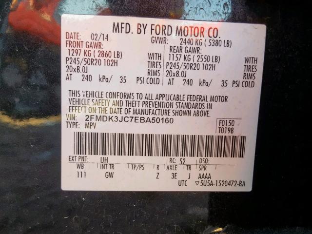 2FMDK3JC7EBA50160 - 2014 FORD EDGE SEL BLACK photo 10