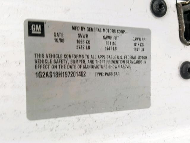 1G2AS18H197201462 - 2009 PONTIAC G5 WHITE photo 10