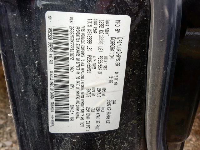 2A8GM68X77R161672 - 2007 CHRYSLER PACIFICA T BLACK photo 10