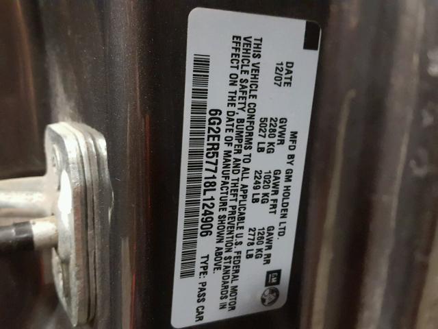 6G2ER57718L124906 - 2008 PONTIAC G8 GRAY photo 10