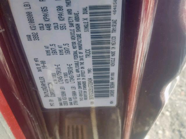 3B7KF23Z91G729494 - 2001 DODGE RAM 2500 BURGUNDY photo 10