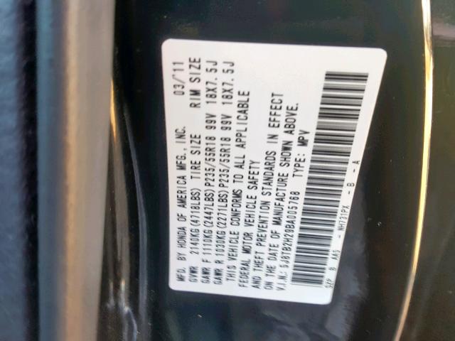 5J8TB2H29BA005768 - 2011 ACURA RDX BLACK photo 10