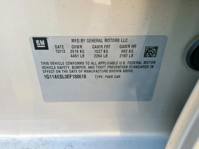 1G11A5SL0EF188618 - 2014 CHEVROLET MALIBU LS ბეჟი ფოტო 10