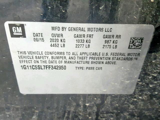 1G11C5SL7FF342950 - 2015 CHEVROLET MALIBU 1LT 黑色 照片 10