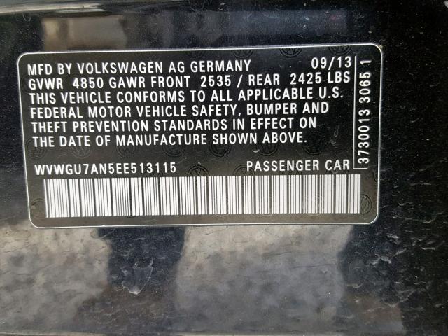 WVWGU7AN5EE513115 - 2014 VOLKSWAGEN CC VR6 4MO BLACK photo 10