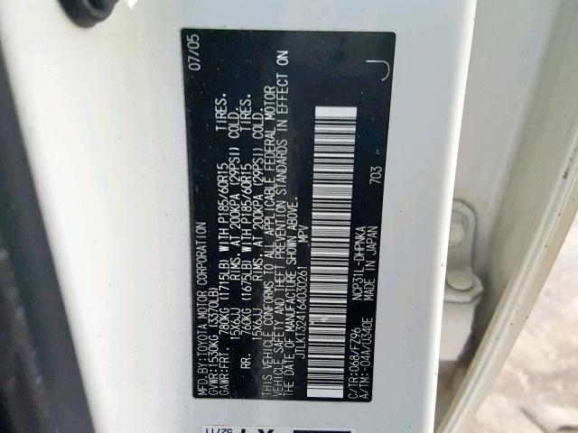 JTLKT324164030261 - 2006 TOYOTA SCION XB 白色 照片 10